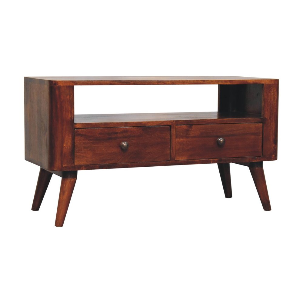 Brown Solid Wood Enclosed and Open Storage TV Stand - 35-inch