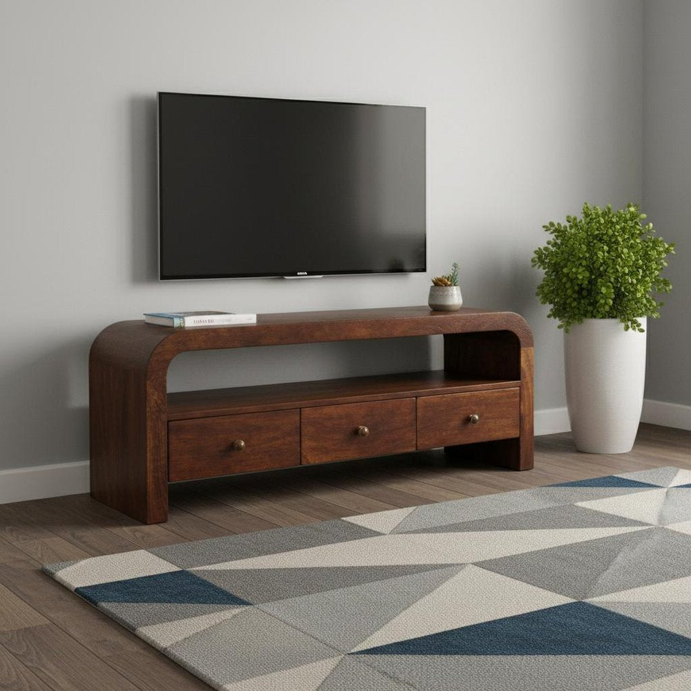 Brown Solid Wood Enclosed and Open Storage TV Stand - 43-inch