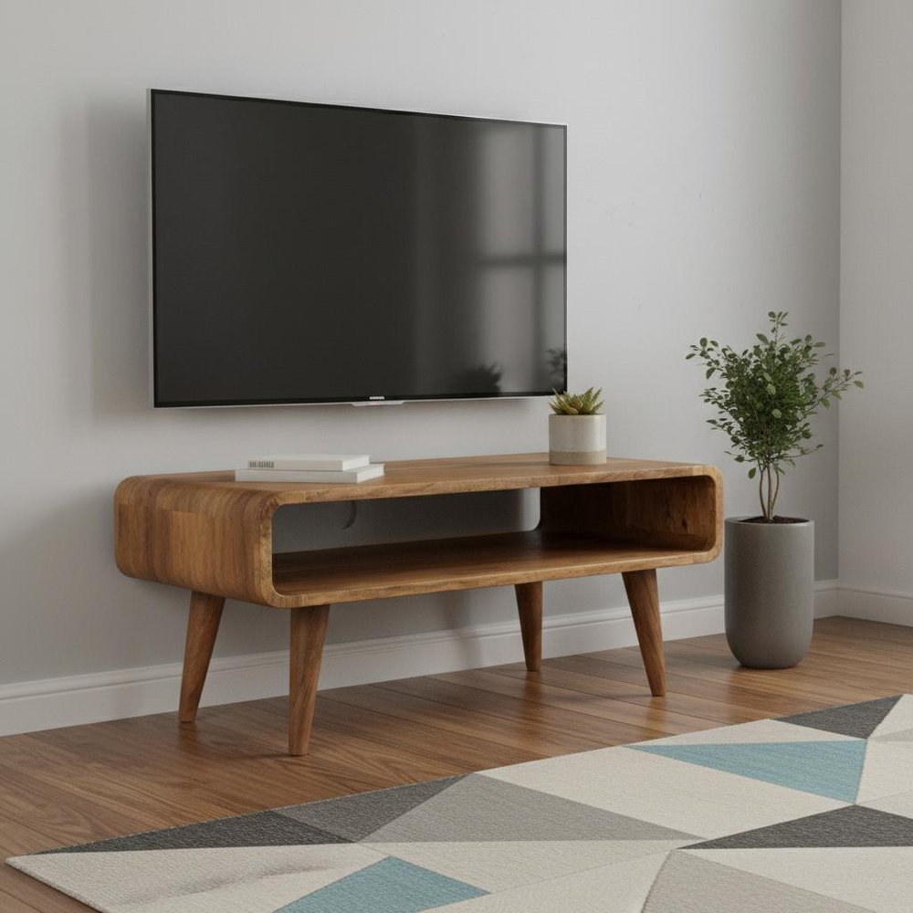 Brown Solid Wood Open Shelving TV Stand - 26-inch