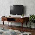 Brown Solid Wood Enclosed and Open Storage TV Stand - 39-inch