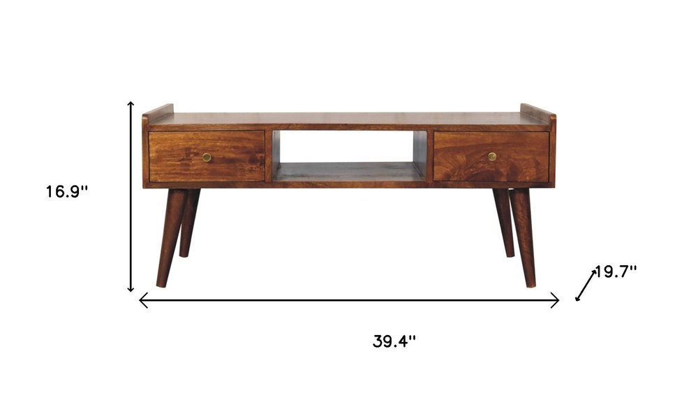 Brown Solid Wood Enclosed and Open Storage TV Stand - 39-inch