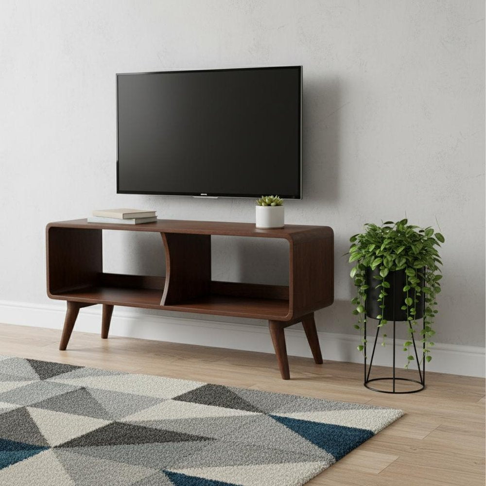Brown Solid Wood Enclosed and Open Storage TV Stand - 39-inch