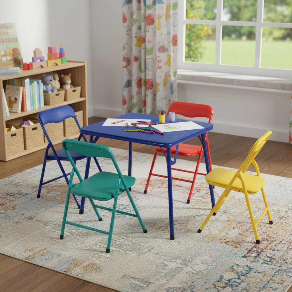 Blue Pvc Veneer and Steel Square Furniture Set