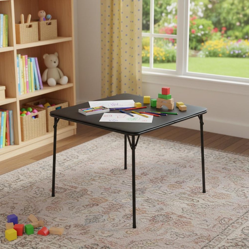 Black Wood and Metal Folding Square Card Table - 34-inch