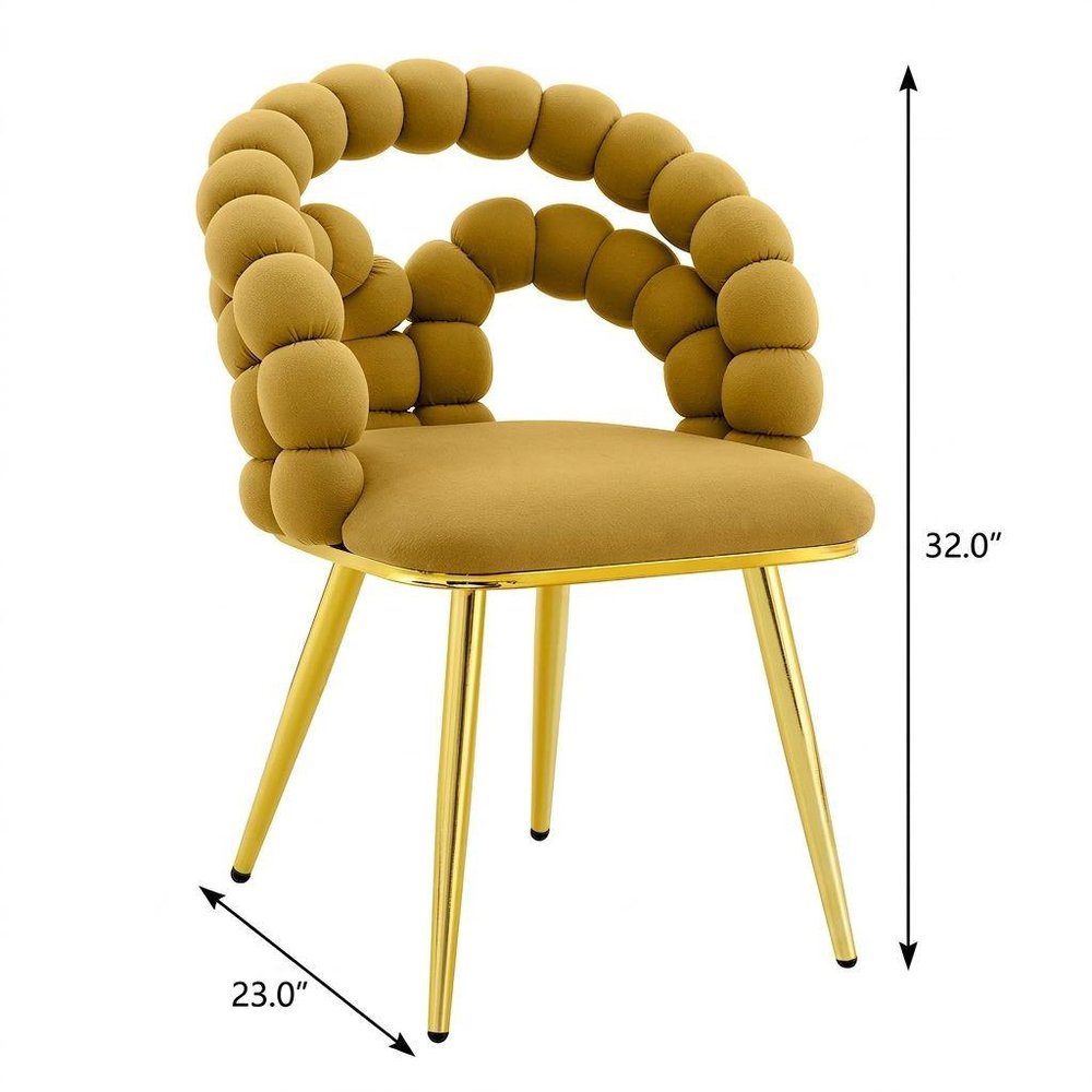 Set of Two Yellow and Gold Velvet Dining Side Chairs