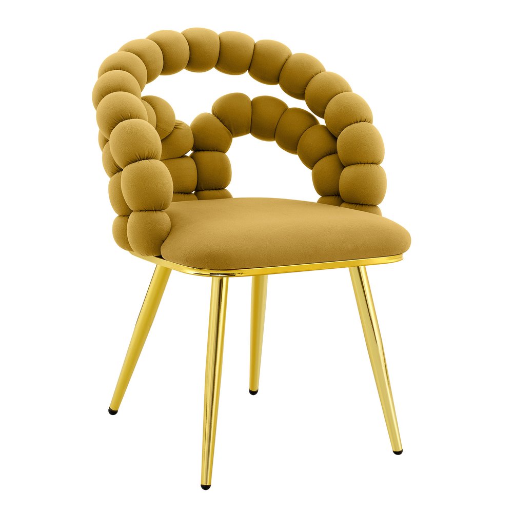 Set of Two Yellow and Gold Velvet Dining Side Chairs