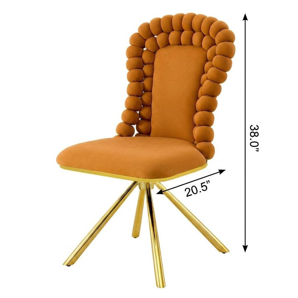 Set of Two Orange and Gold Velvet Dining Side Chairs