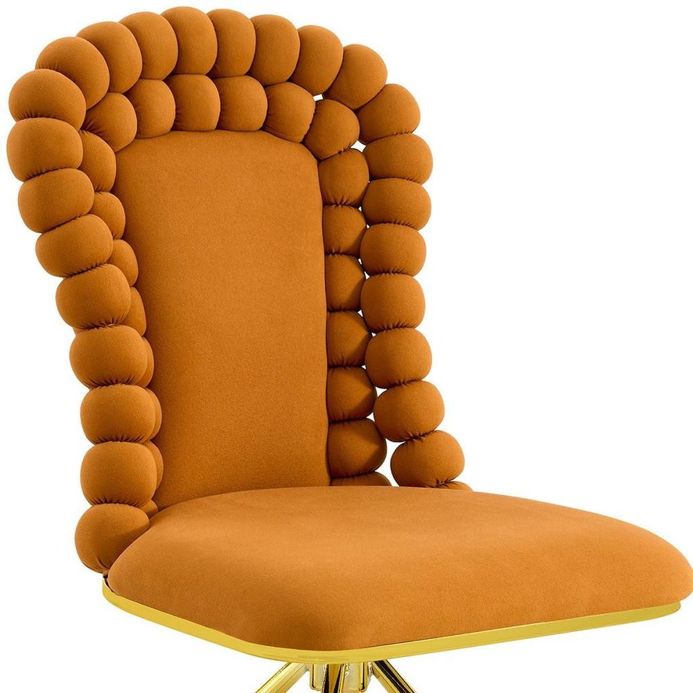 Set of Two Orange and Gold Velvet Dining Side Chairs
