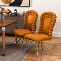 Set of Two Orange and Gold Velvet Dining Side Chairs
