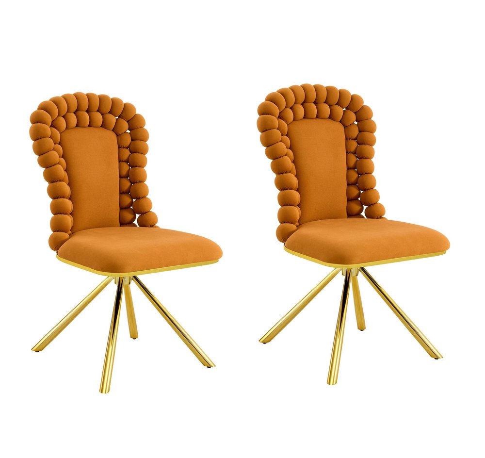 Set of Two Orange and Gold Velvet Dining Side Chairs