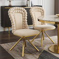 Set of Two Beige and Gold Velvet Dining Side Chairs