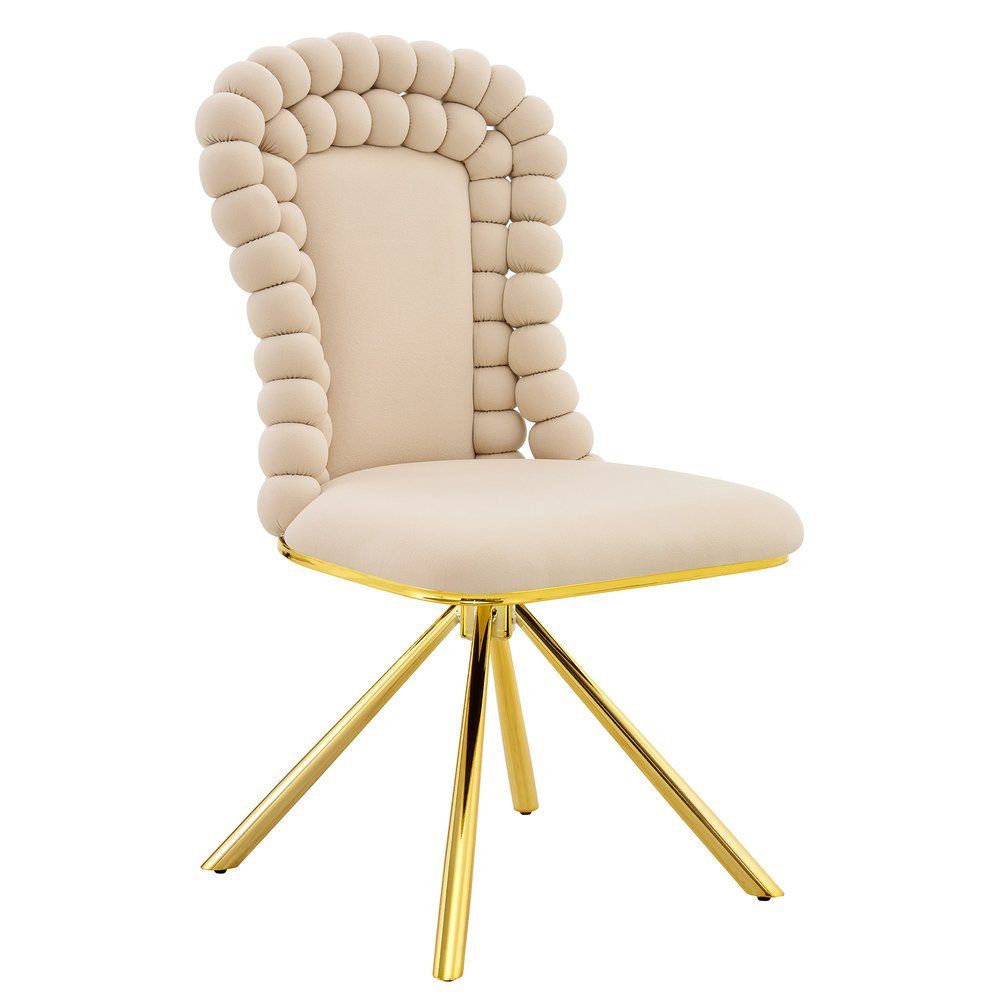 Set of Two Beige and Gold Velvet Dining Side Chairs