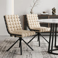 Set of Two Beige and Black Velvet Dining Side Chairs
