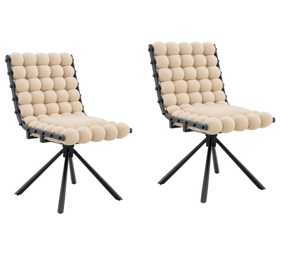 Set of Two Beige and Black Velvet Dining Side Chairs