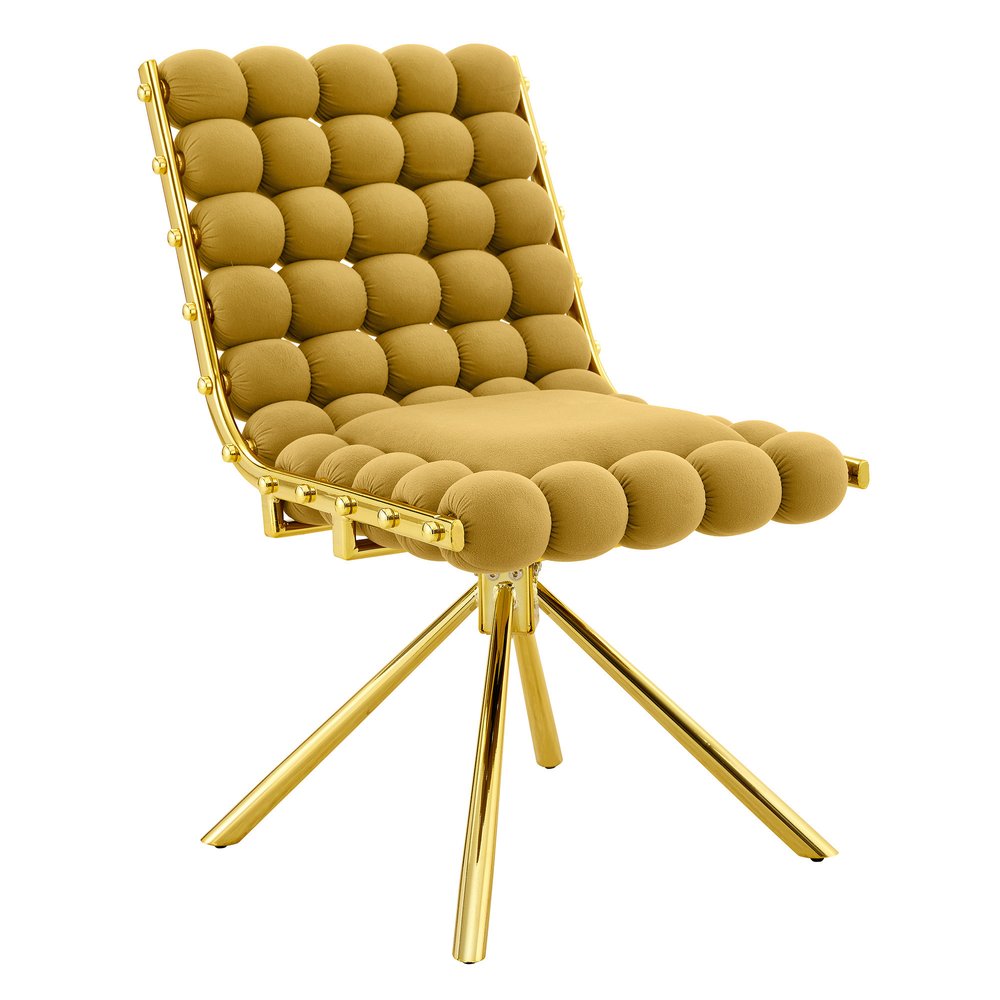 Set of Two Yellow and Gold Velvet Dining Side Chairs