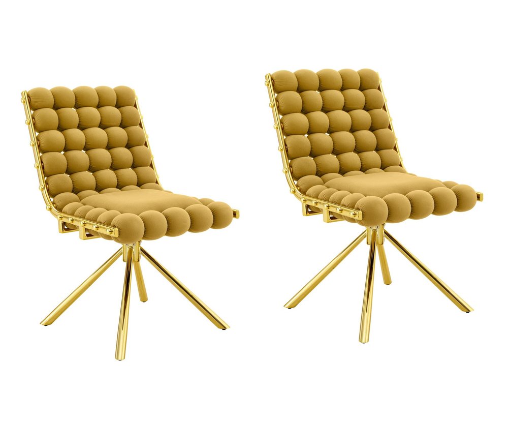Set of Two Yellow and Gold Velvet Dining Side Chairs