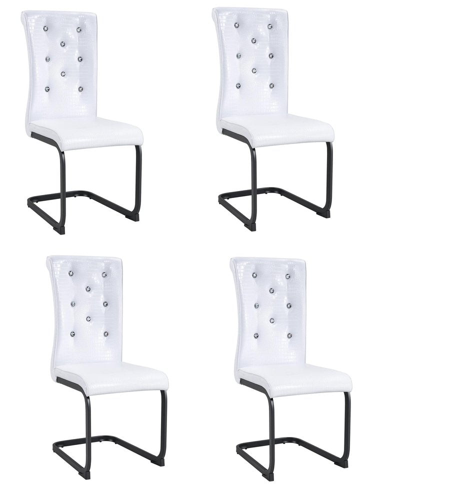 Set of Four White and Black Faux Leather Dining Side Chairs