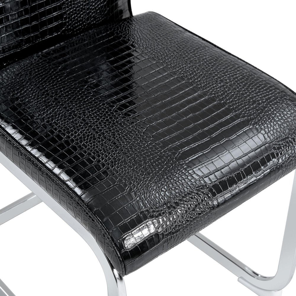 Set of Four Black and Silver Faux Leather Dining Side Chairs