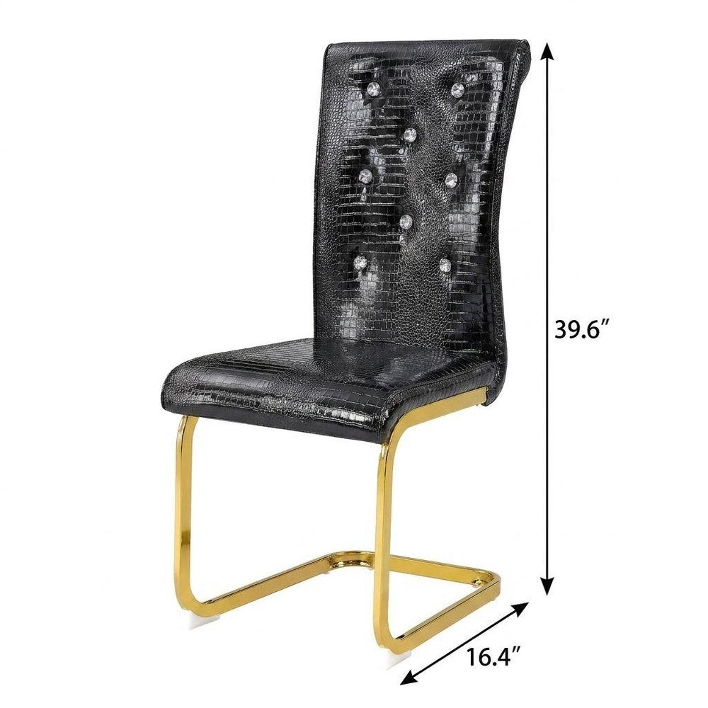 Set of Four Black and Gold Faux Leather Dining Side Chairs