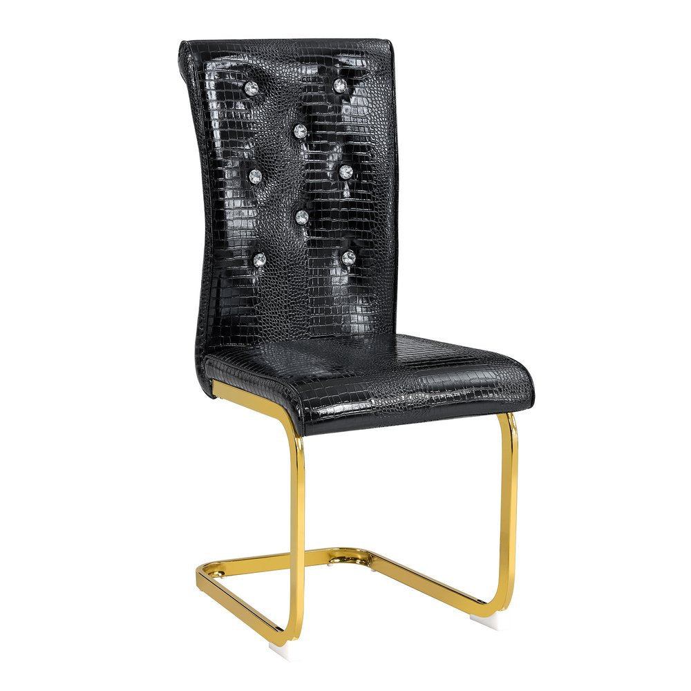 Set of Four Black and Gold Faux Leather Dining Side Chairs