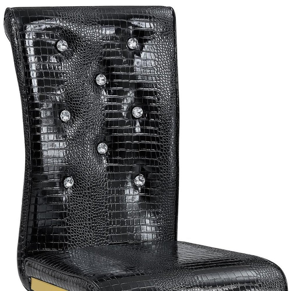Set of Four Black and Gold Faux Leather Dining Side Chairs