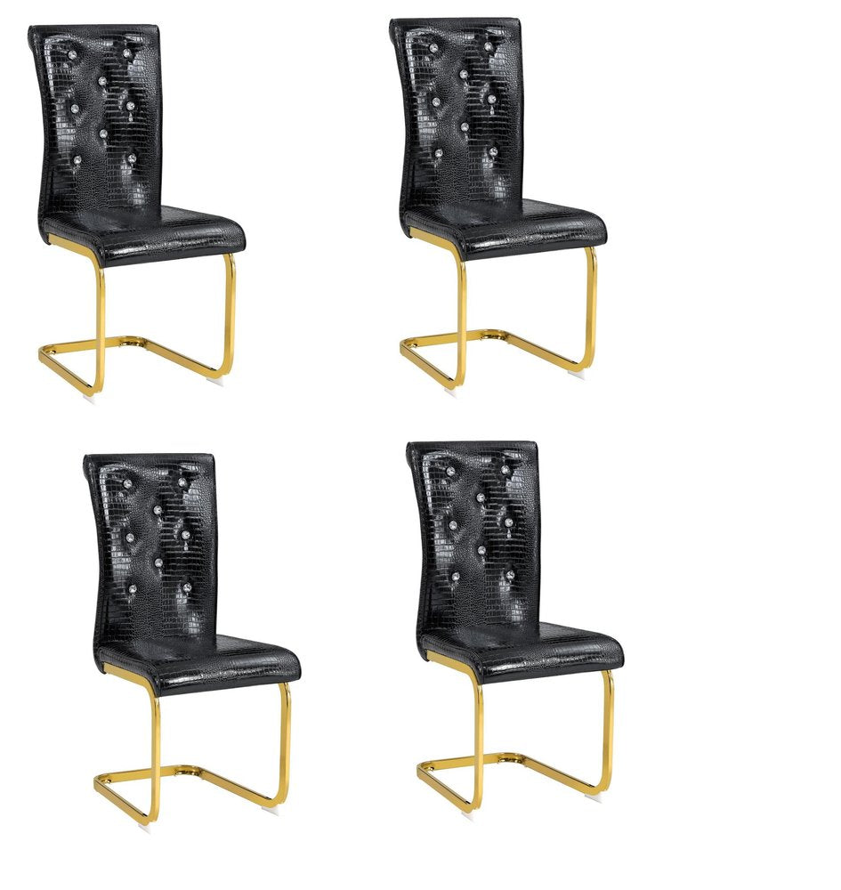 Set of Four Black and Gold Faux Leather Dining Side Chairs