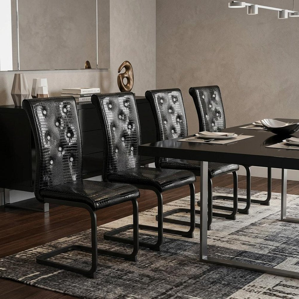 Set of Four Black Faux Leather Dining Side Chairs