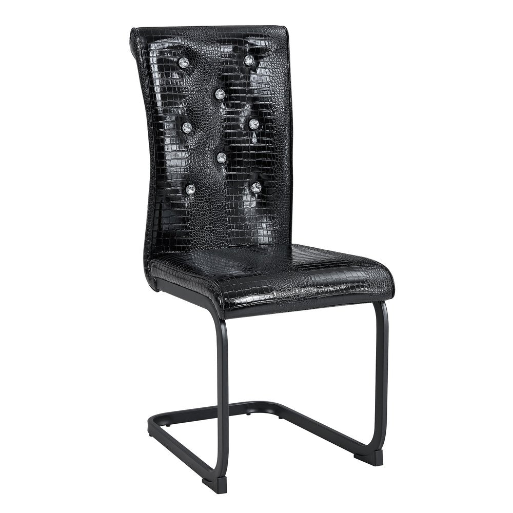 Set of Four Black Faux Leather Dining Side Chairs