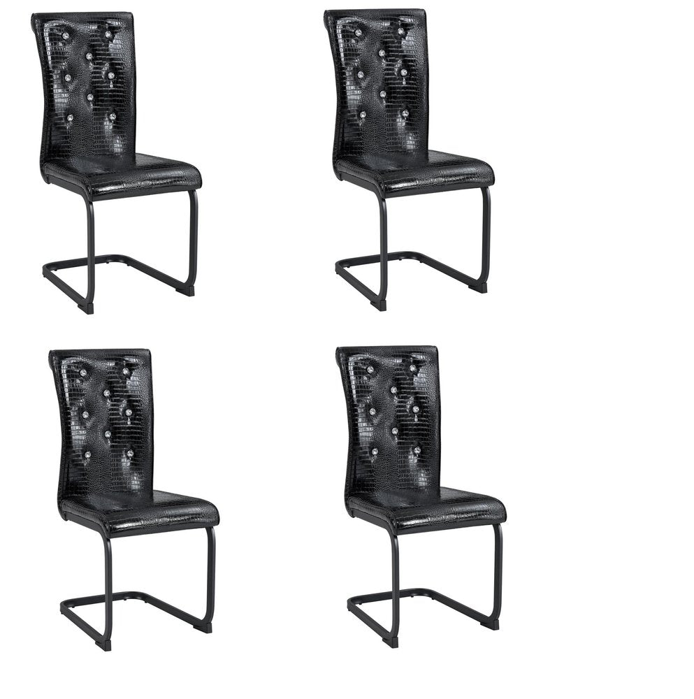Set of Four Black Faux Leather Dining Side Chairs