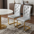 Set of Two Gray and Gold Faux Leather Dining Side Chairs