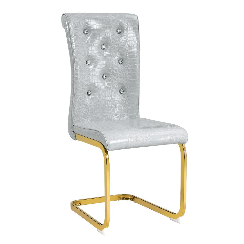 Set of Two Gray and Gold Faux Leather Dining Side Chairs