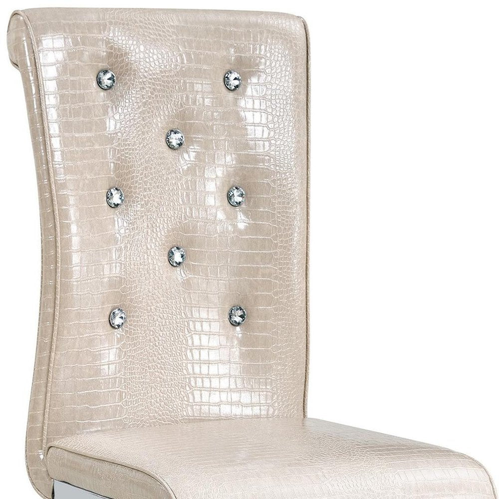 Set of Two Beige and Silver Faux Leather Dining Side Chairs