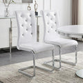 Set of Two White and Silver Faux Leather Dining Side Chairs
