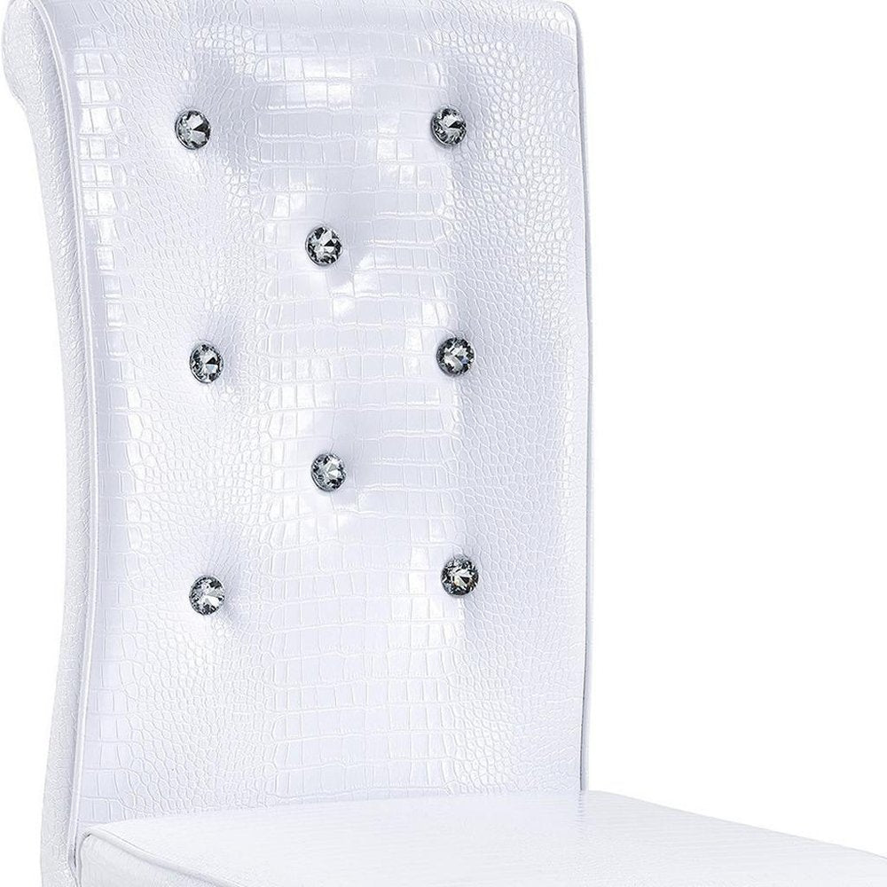 Set of Two White and Silver Faux Leather Dining Side Chairs