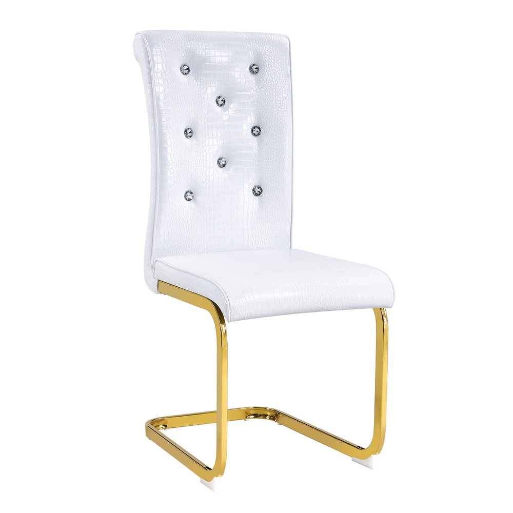 Set of Two White and Gold Faux Leather Dining Side Chairs