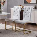 Set of Two White and Gold Faux Leather Dining Side Chairs