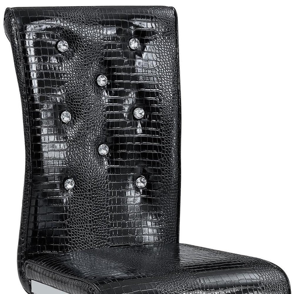 Set of Two Black and Silver Faux Leather Dining Side Chairs