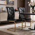 Set of Two Black and Gold Faux Leather Dining Side Chairs