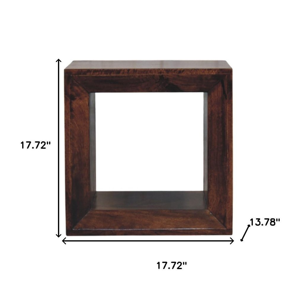 Brown Solid Wood Block End Table with Shelf - 18-inch