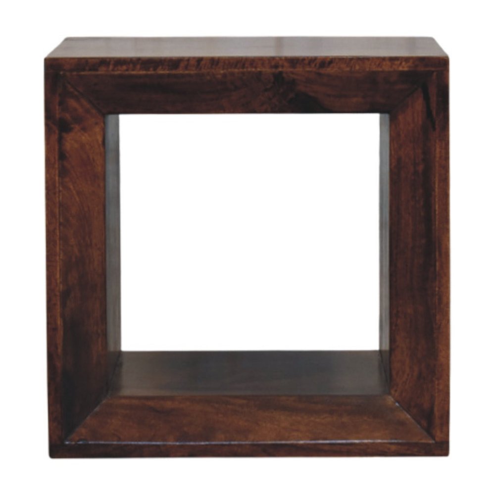 Brown Solid Wood Block End Table with Shelf - 18-inch