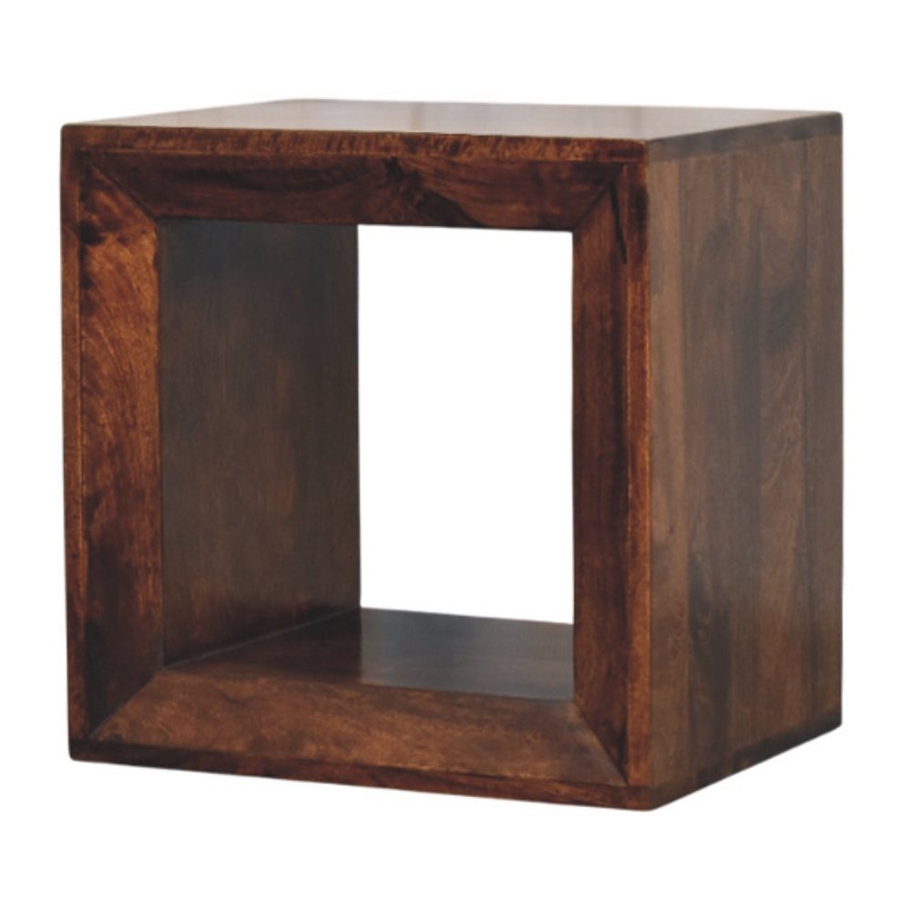 Brown Solid Wood Block End Table with Shelf - 18-inch