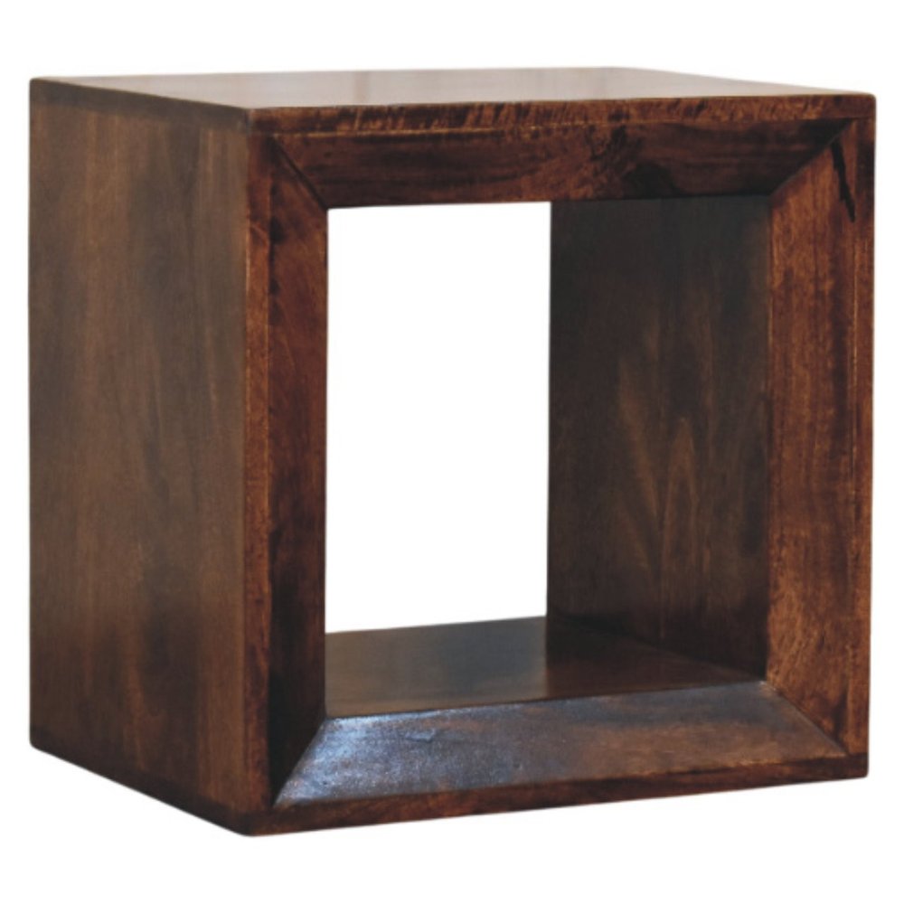Brown Solid Wood Block End Table with Shelf - 18-inch