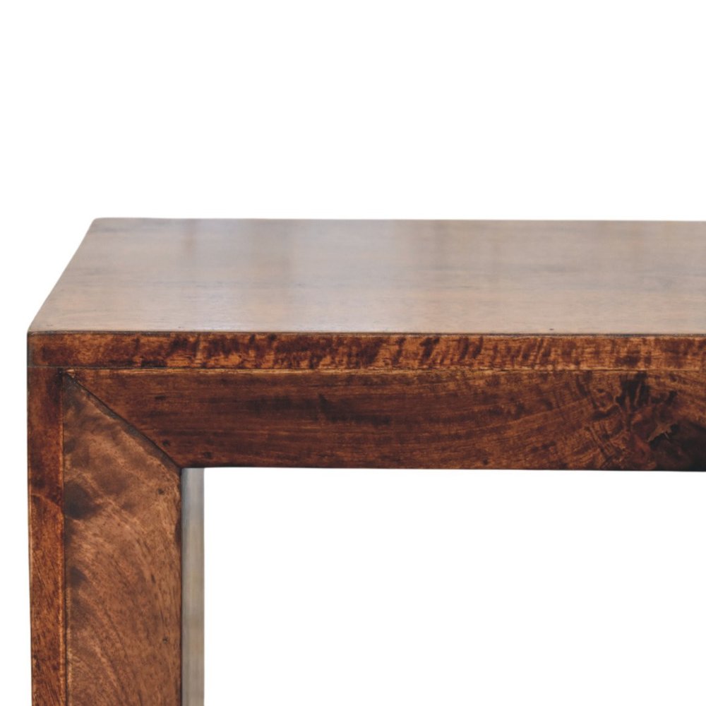 Brown Solid Wood Block End Table with Shelf - 18-inch