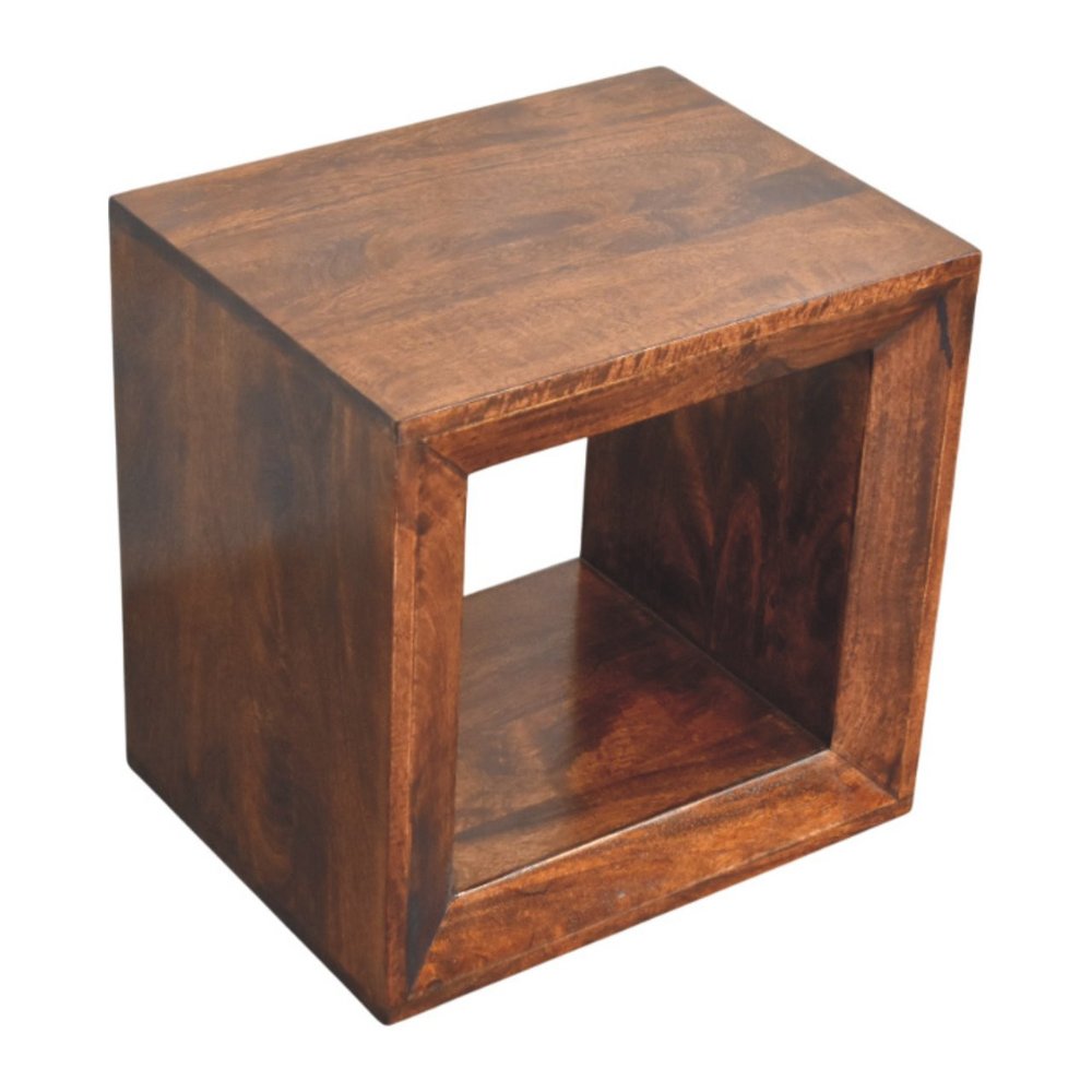 Brown Solid Wood Block End Table with Shelf - 18-inch