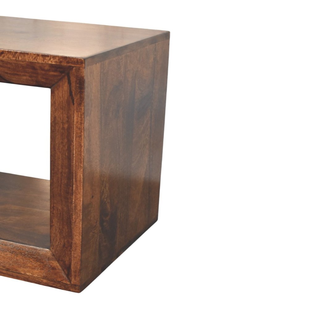 Brown Solid Wood Block End Table with Shelf - 18-inch