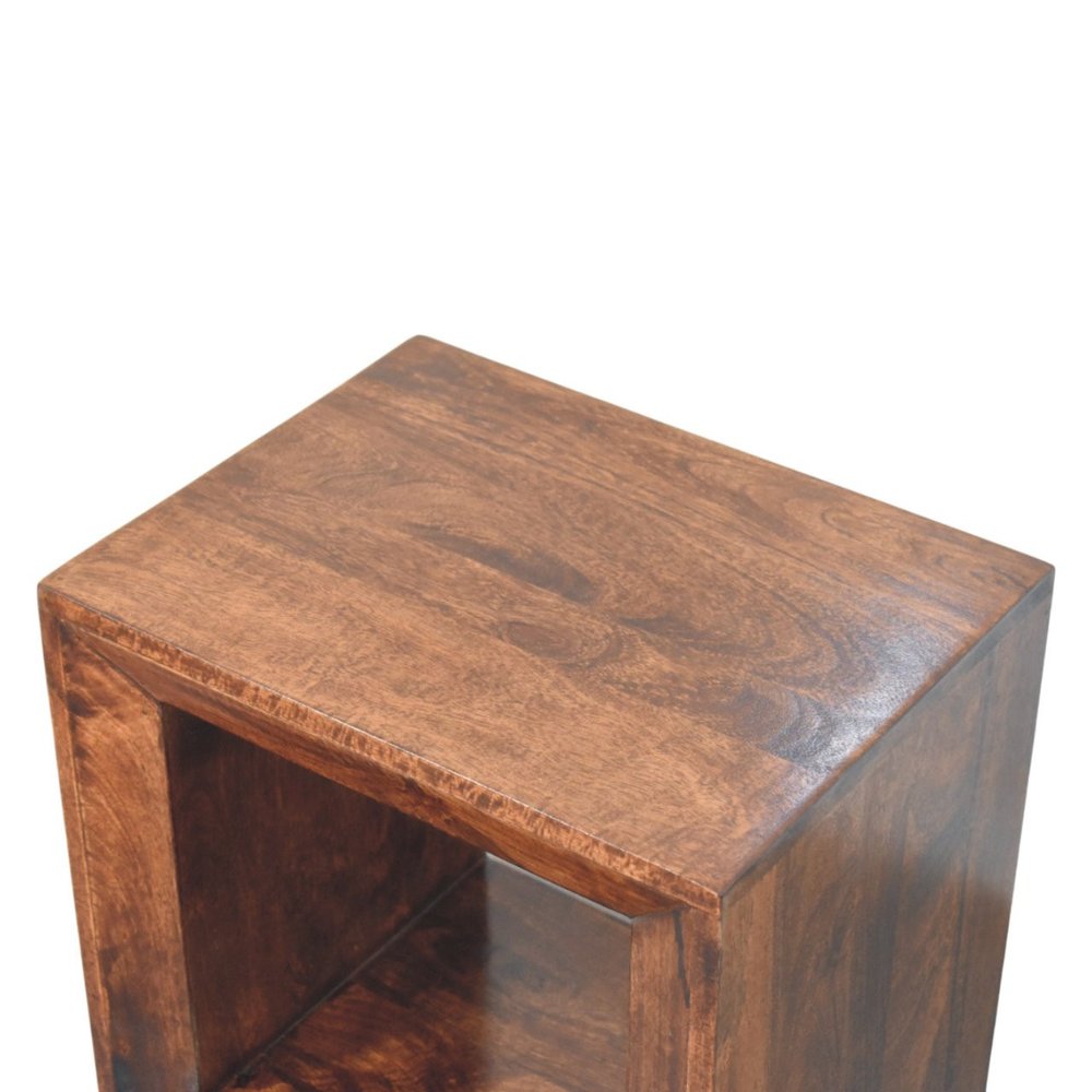 Brown Solid Wood Block End Table with Shelf - 18-inch