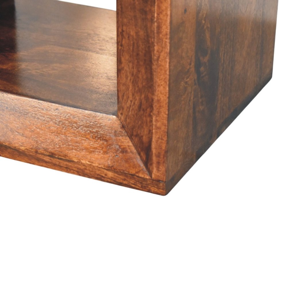 Brown Solid Wood Block End Table with Shelf - 18-inch