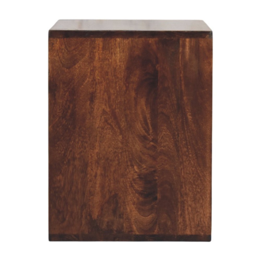 Brown Solid Wood Block End Table with Shelf - 18-inch