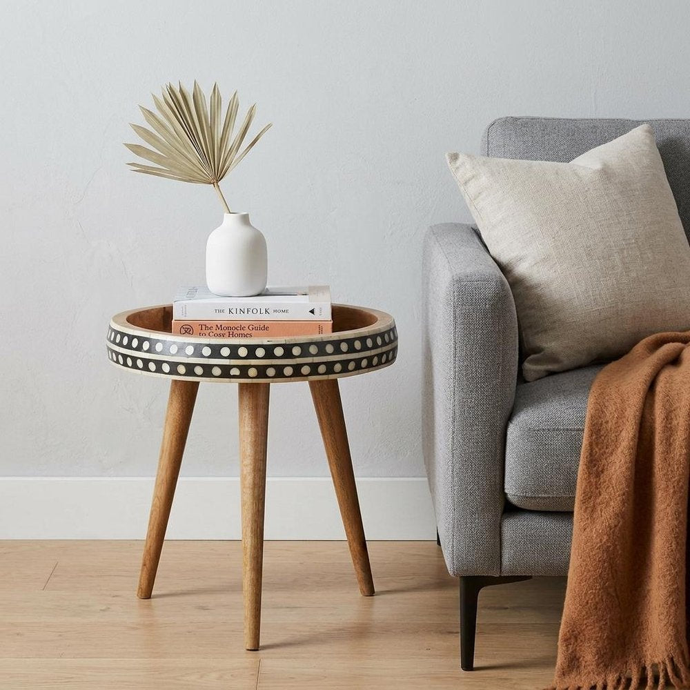 Black Brown and Off White Solid Wood End Table - 16-inch