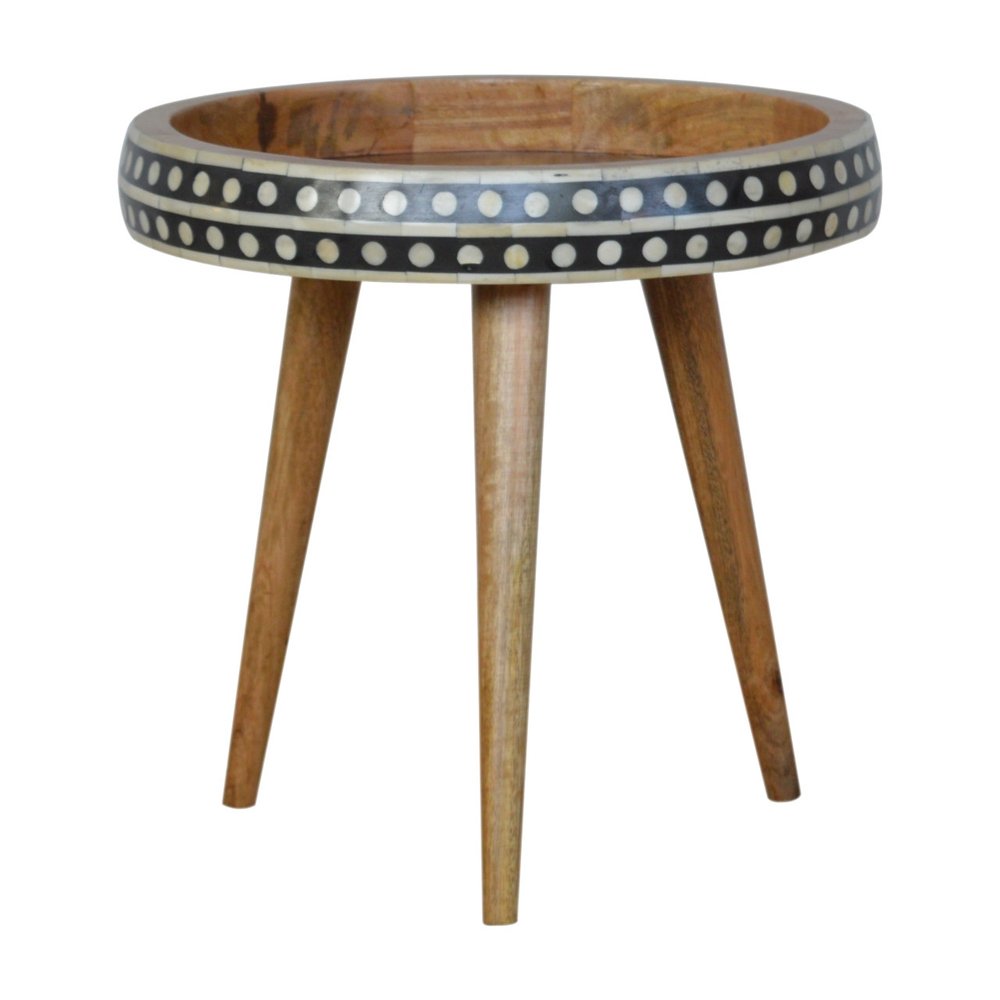 Black Brown and Off White Solid Wood End Table - 16-inch